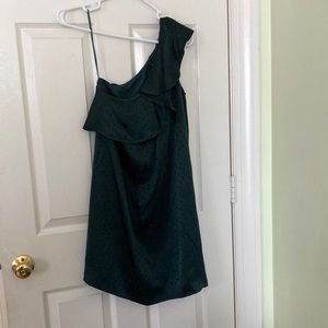 Dark green Silky One-shoulder Madewell Mini Dress
